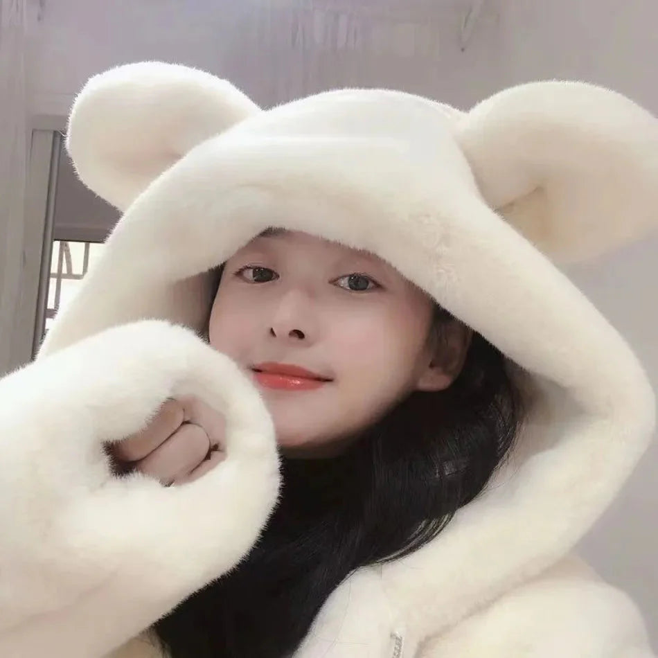 Bear Soft Faux Fur Hooded Coat-Kawaii Dream