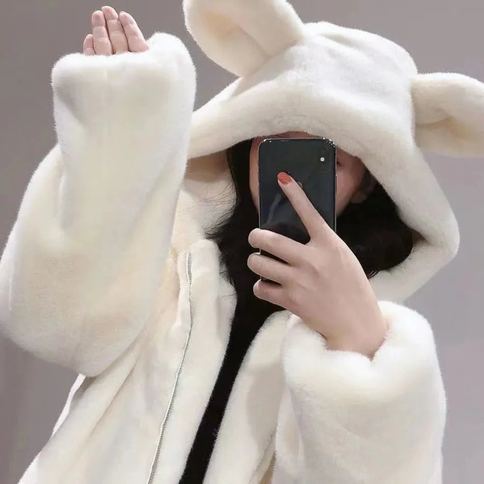 Bear Soft Faux Fur Hooded Coat-Kawaii Dream