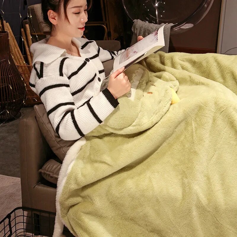 Black Cat Green Dino Plush Cape Hoodie Blanket-Kawaii Dream