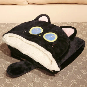 Black Cat Green Dino Plush Cape Hoodie Blanket-Kawaii Dream