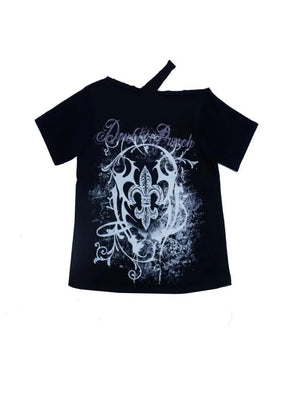 Black Gothic Floral Pattern Off Shoulder Women's Tee-Kawaii Dream