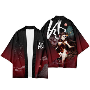Black Japanese Female Fighter Mens Two-Piece Kimono Yukata Top & Pants Sets-Kawaii Dream