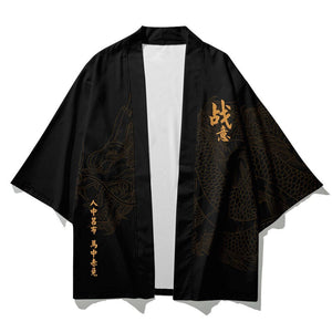 Black Japanese Female Fighter Mens Two-Piece Kimono Yukata Top & Pants Sets-Kawaii Dream