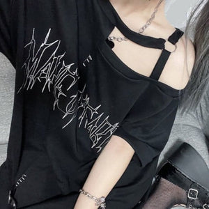 Black 'Make Up Heart' Punk Women's Oversized Tee-Kawaii Dream