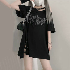 Black 'Make Up Heart' Punk Women's Oversized Tee-Kawaii Dream