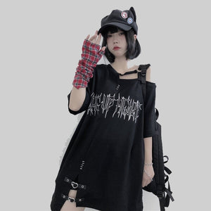 Black 'Make Up Heart' Punk Women's Oversized Tee-Kawaii Dream