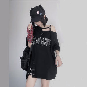 Black 'Make Up Heart' Punk Women's Oversized Tee-Kawaii Dream