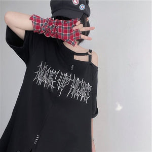 Black 'Make Up Heart' Punk Women's Oversized Tee-Kawaii Dream