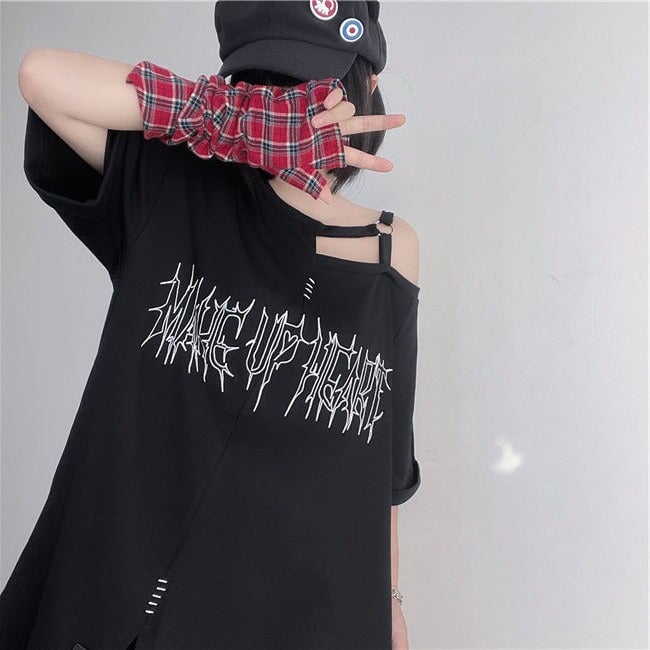 Black 'Make Up Heart' Punk Women's Oversized Tee-Kawaii Dream