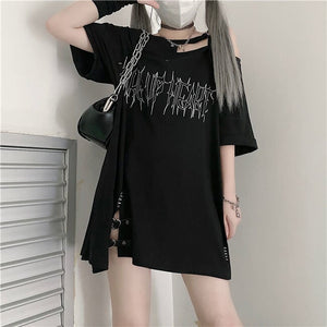 Black 'Make Up Heart' Punk Women's Oversized Tee-Kawaii Dream