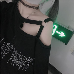 Black 'Make Up Heart' Punk Women's Oversized Tee-Kawaii Dream