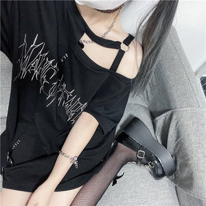 Black 'Make Up Heart' Punk Women's Oversized Tee-Kawaii Dream
