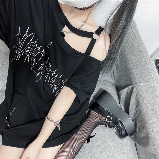 Black 'Make Up Heart' Punk Women's Oversized Tee-Kawaii Dream