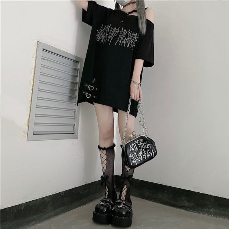 Black 'Make Up Heart' Punk Women's Oversized Tee-Kawaii Dream