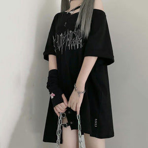 Black 'Make Up Heart' Punk Women's Oversized Tee-Kawaii Dream