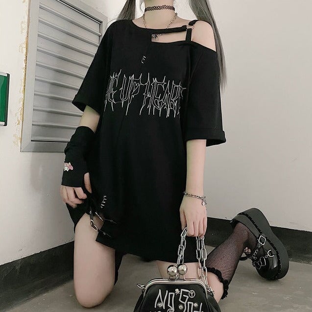 Black 'Make Up Heart' Punk Women's Oversized Tee-Kawaii Dream