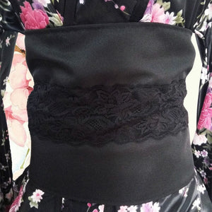 Black Red Japanese Kimono Floral Pattern Short Robe-Kawaii Dream