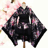 Black Red Japanese Kimono Floral Pattern Short Robe-Kawaii Dream
