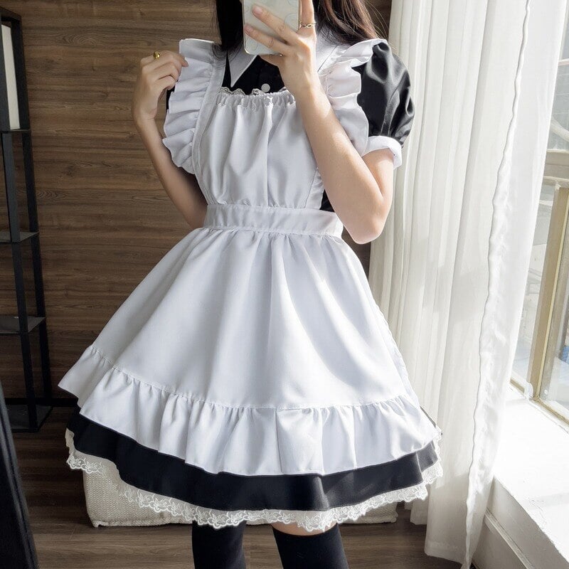 Black White Kawaii Lolita Maid Cosplay Women's Dress | NEW-Kawaii Dream