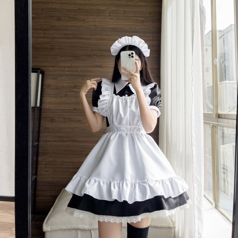 Black White Kawaii Lolita Maid Cosplay Women's Dress | NEW-Kawaii Dream