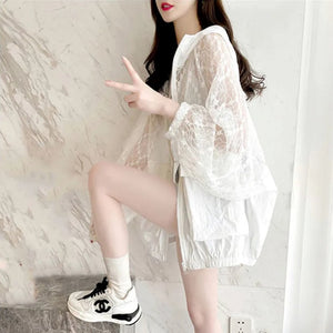 Black White Laced Hoodie Women's Hooded Jacket-Kawaii Dream