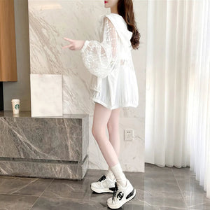 Black White Laced Hoodie Women's Hooded Jacket-Kawaii Dream