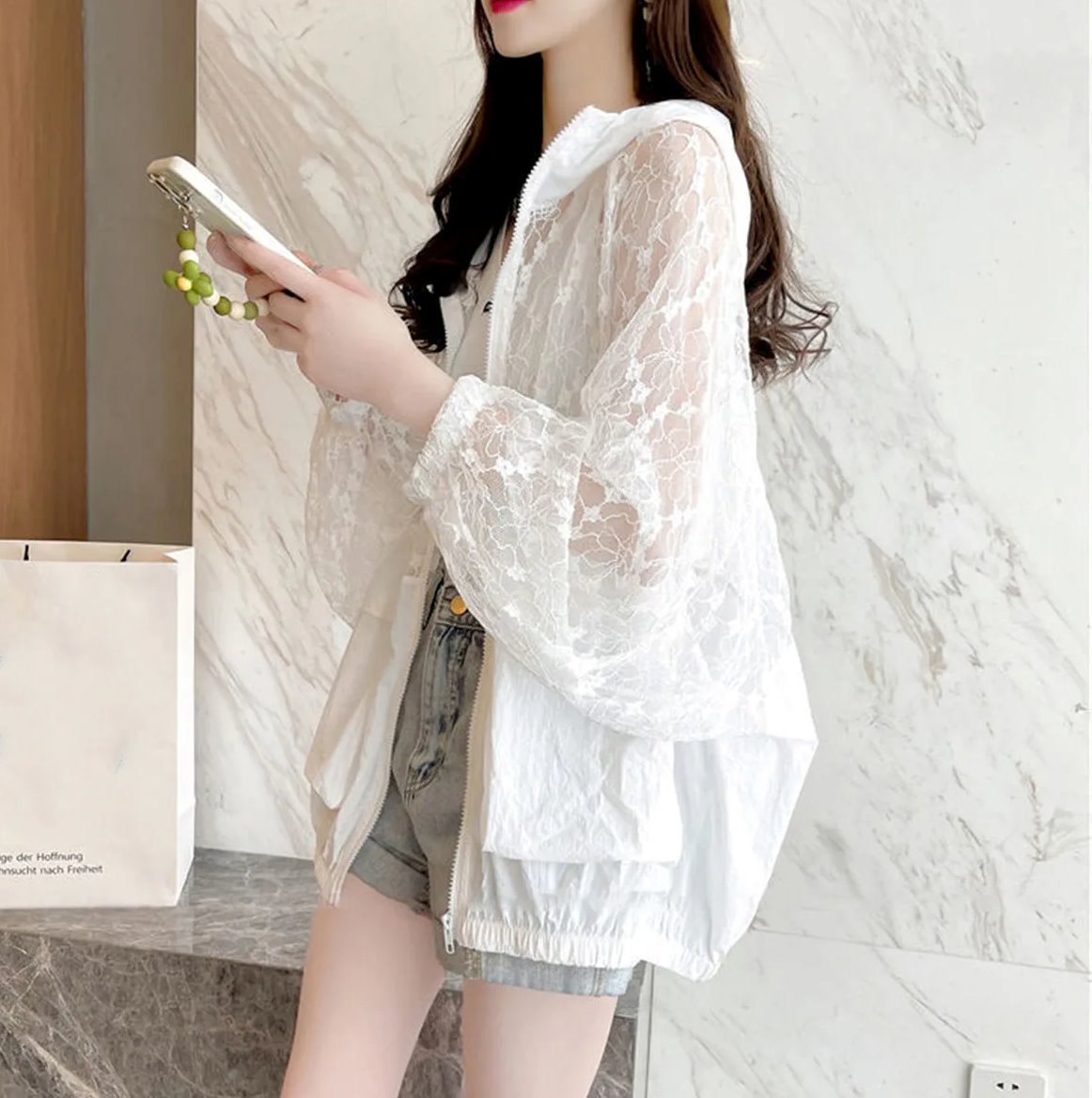 Black White Laced Hoodie Women's Hooded Jacket-Kawaii Dream