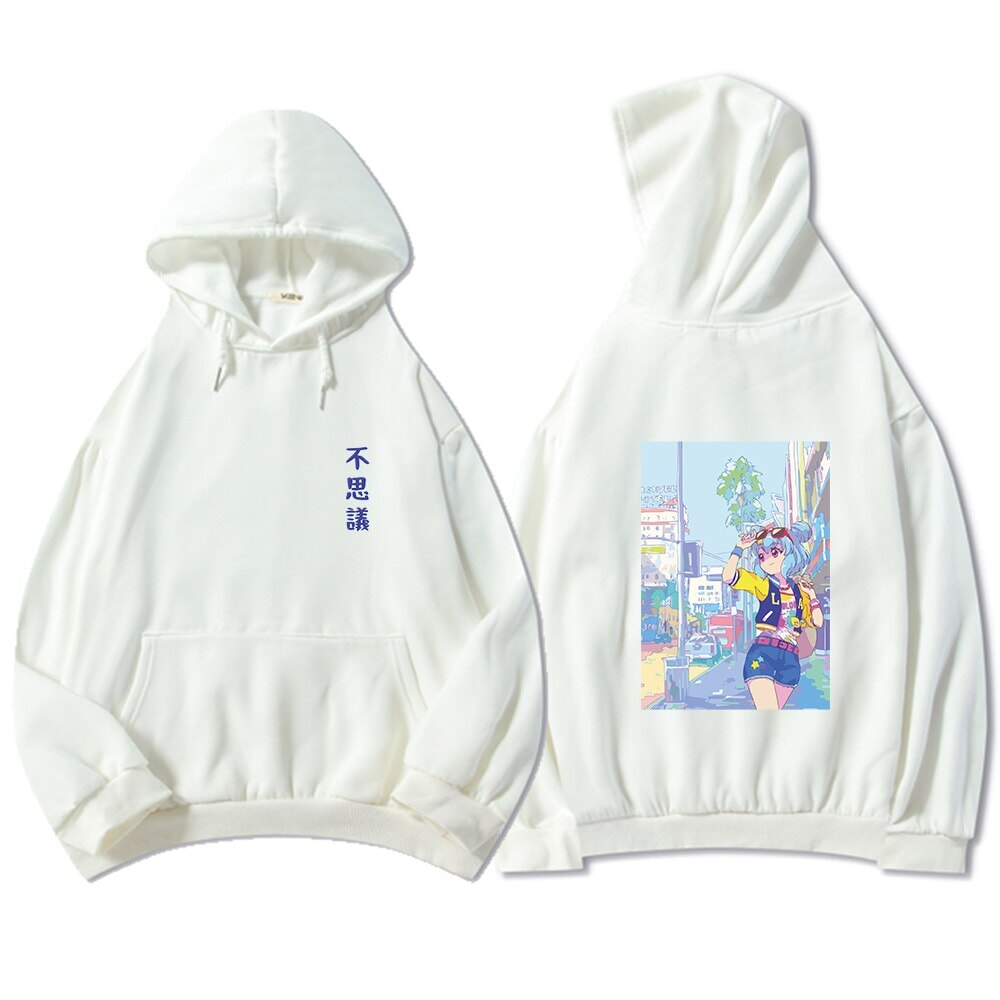Blue Anime City Girl Unisex Kawaiies Hoodie-Kawaii Dream