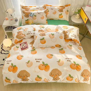 Blue Checked Bear Orange Dog Bedding Sets-Kawaii Dream