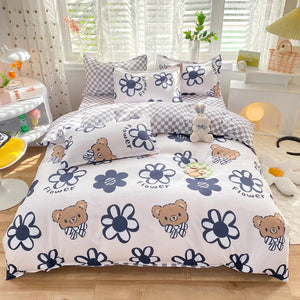 Blue Checked Bear Orange Dog Bedding Sets-Kawaii Dream