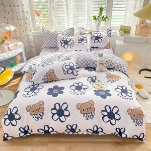 Blue Checked Bear Orange Dog Bedding Sets-Kawaii Dream