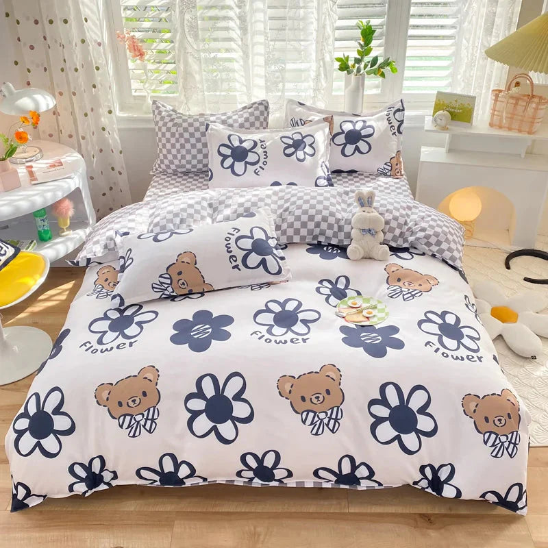 Blue Checked Bear Orange Dog Bedding Sets-Kawaii Dream