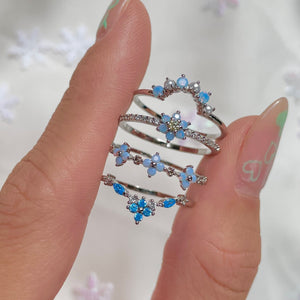 Blue Flower Beaded Gold-plated Rings-Kawaii Dream