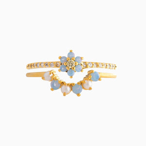 Blue Flower Beaded Gold-plated Rings-Kawaii Dream