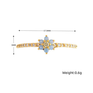 Blue Flower Beaded Gold-plated Rings-Kawaii Dream