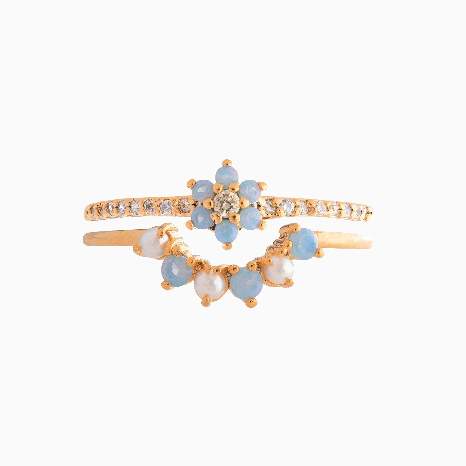 Blue Flower Beaded Gold-plated Rings-Kawaii Dream