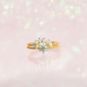 Blue Flower Beaded Gold-plated Rings-Kawaii Dream