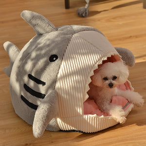 Blue Gray Shark Cat Dog Pet Bed House Hideout-Kawaii Dream