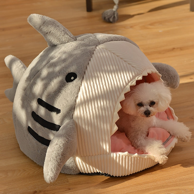 Blue Gray Shark Cat Dog Pet Bed House Hideout-Kawaii Dream