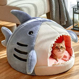 Blue Gray Shark Cat Dog Pet Bed House Hideout-Kawaii Dream