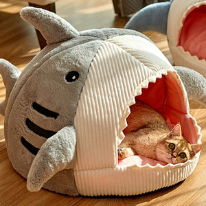 Blue Gray Shark Cat Dog Pet Bed House Hideout-Kawaii Dream