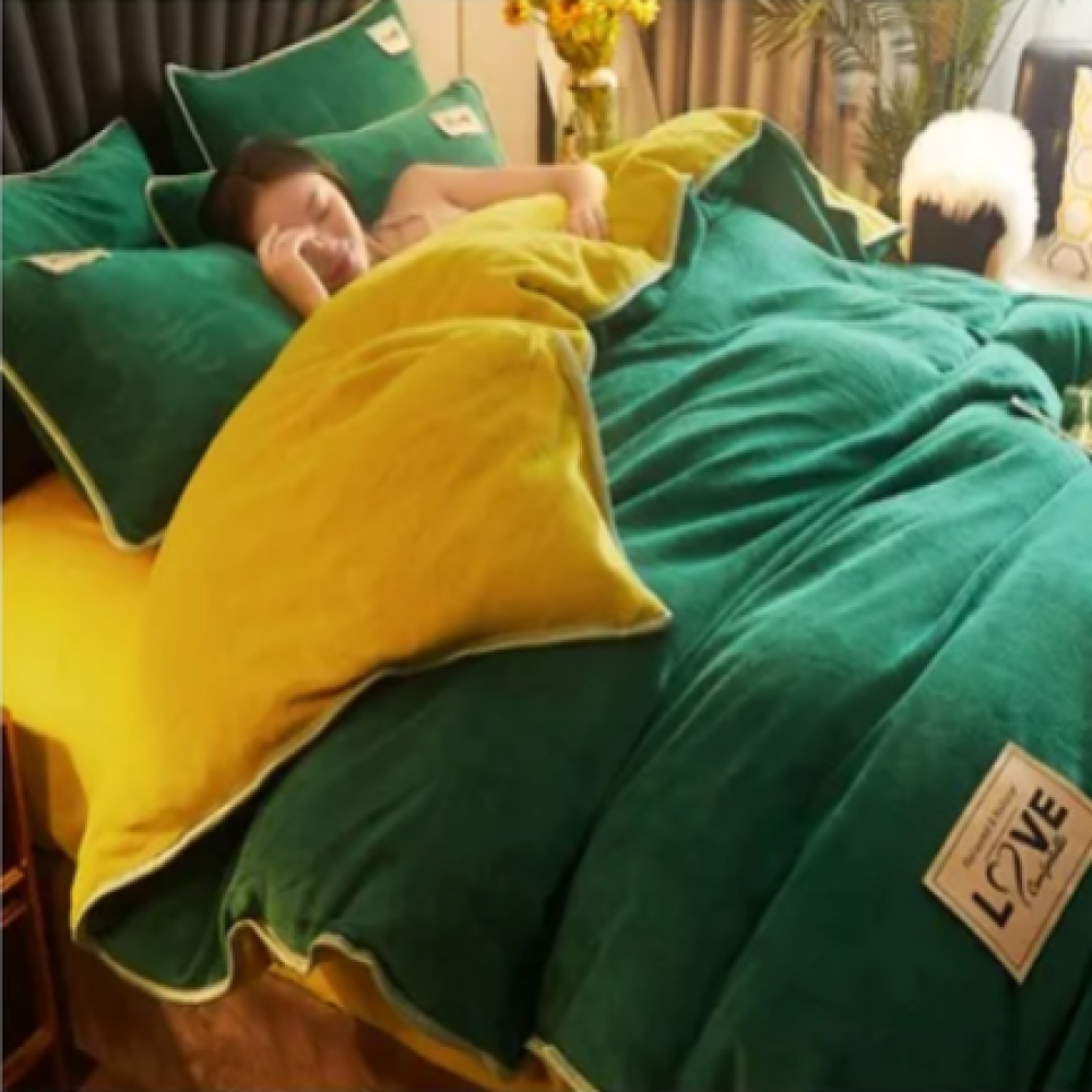 Blue Green Red Yellow Velvet 3 Pc Bedding Set-Kawaii Dream