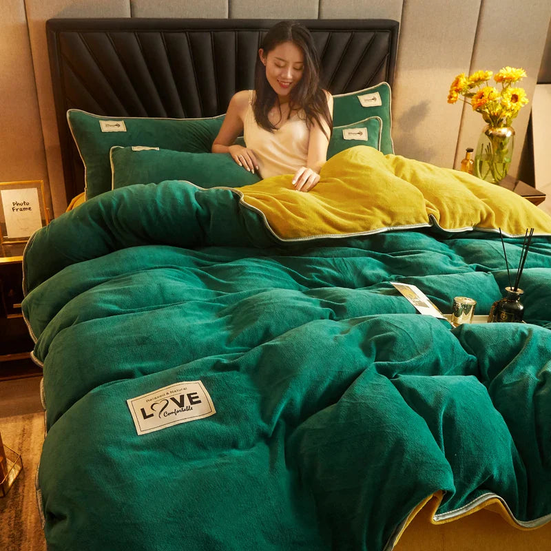 Blue Green Red Yellow Velvet 3 Pc Bedding Set-Kawaii Dream