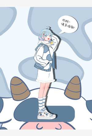 Blue Kawaii Cow Women's Sneakers Trainers-Kawaii Dream