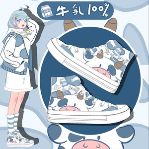 Blue Kawaii Cow Women's Sneakers Trainers-Kawaii Dream