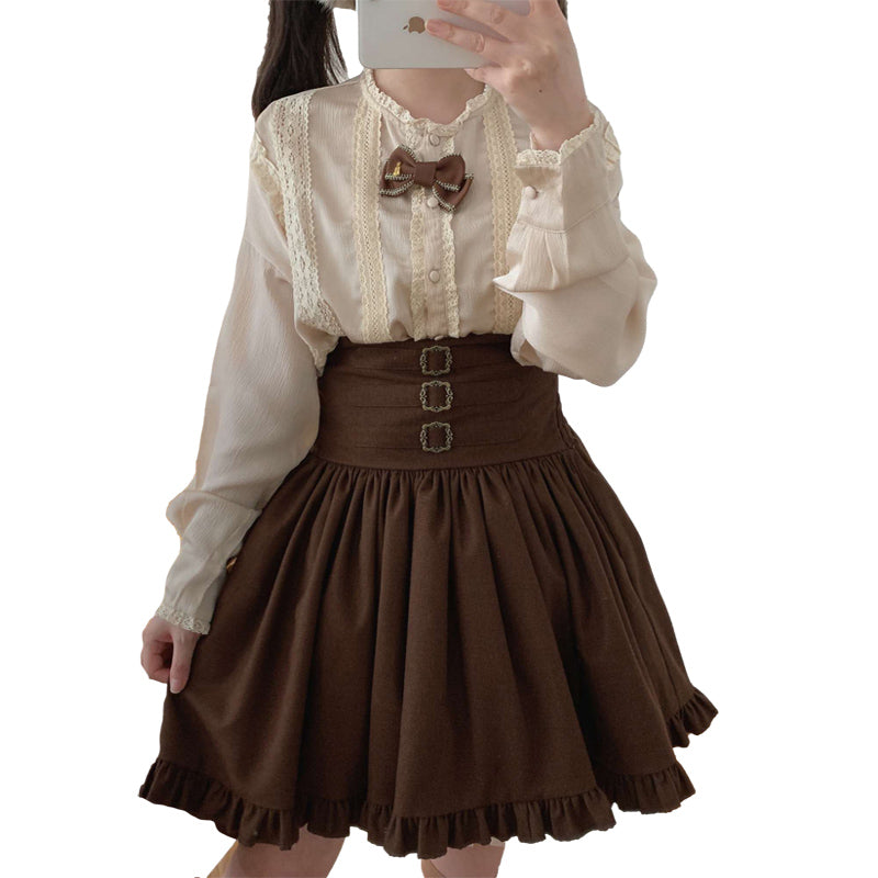 Brown Black Lolita Kawaii Gothic Elegant Long Women Skirt-Kawaii Dream