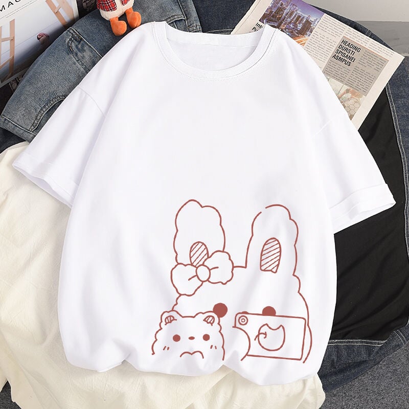 Bunny Bestie Selfie Cotton Women's Tee-Kawaii Dream