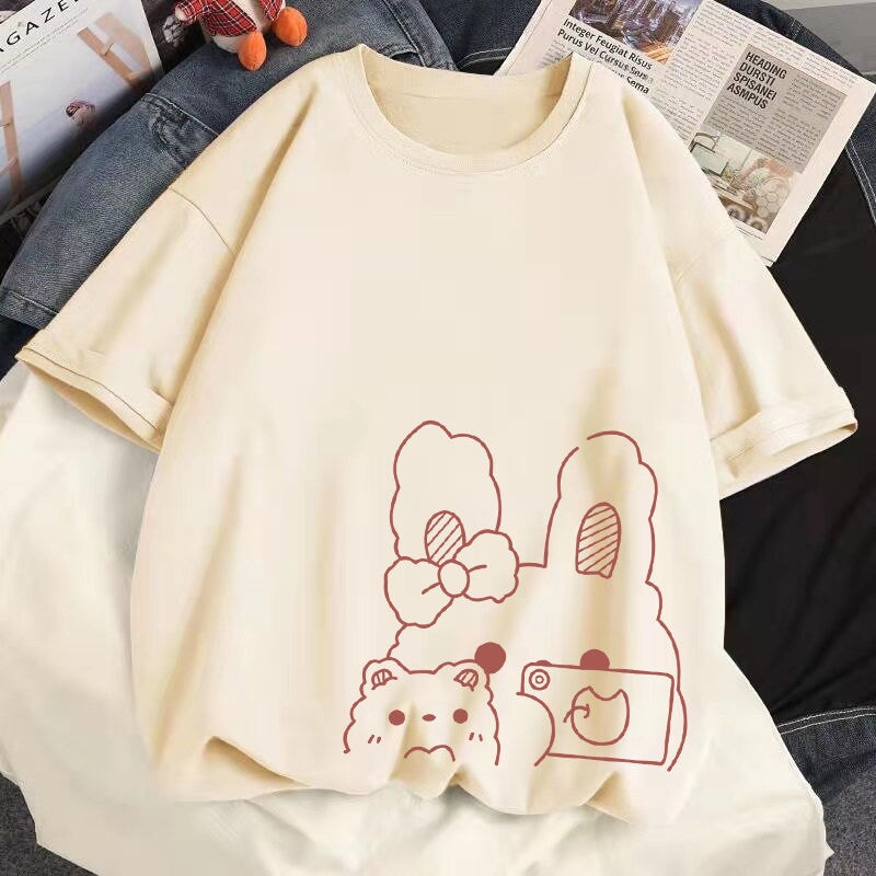 Bunny Bestie Selfie Cotton Women's Tee-Kawaii Dream