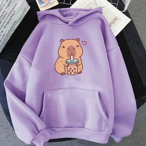 Capybara Drinking Bubble Tea Unisex Hoodie-Kawaii Dream