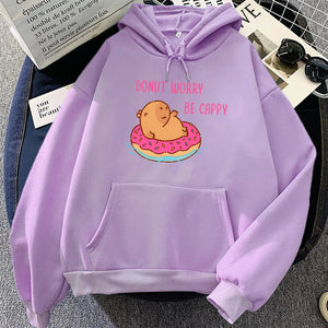 Capybara Floating Donut Don't Worry Be Cappy Unisex Hoodies-Kawaii Dream
